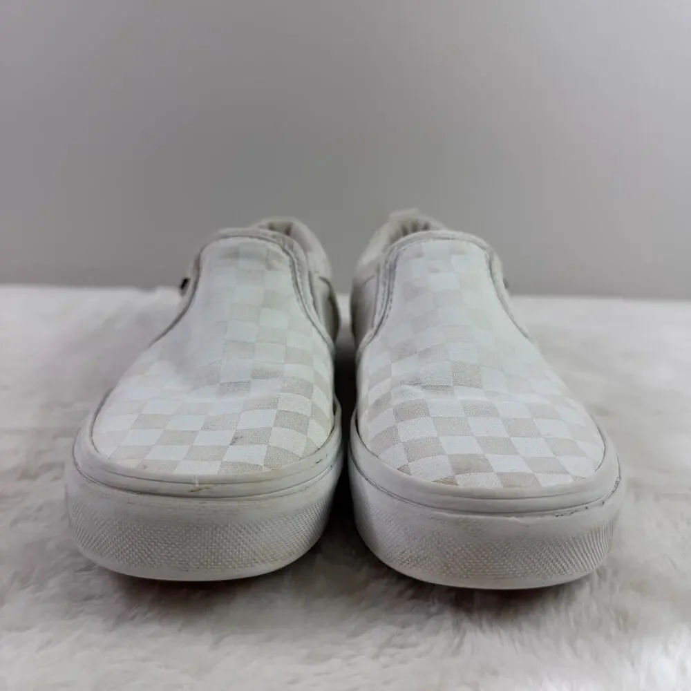 Vans Checkerboard Slip-On Youth White Canvas Shoes Size 3